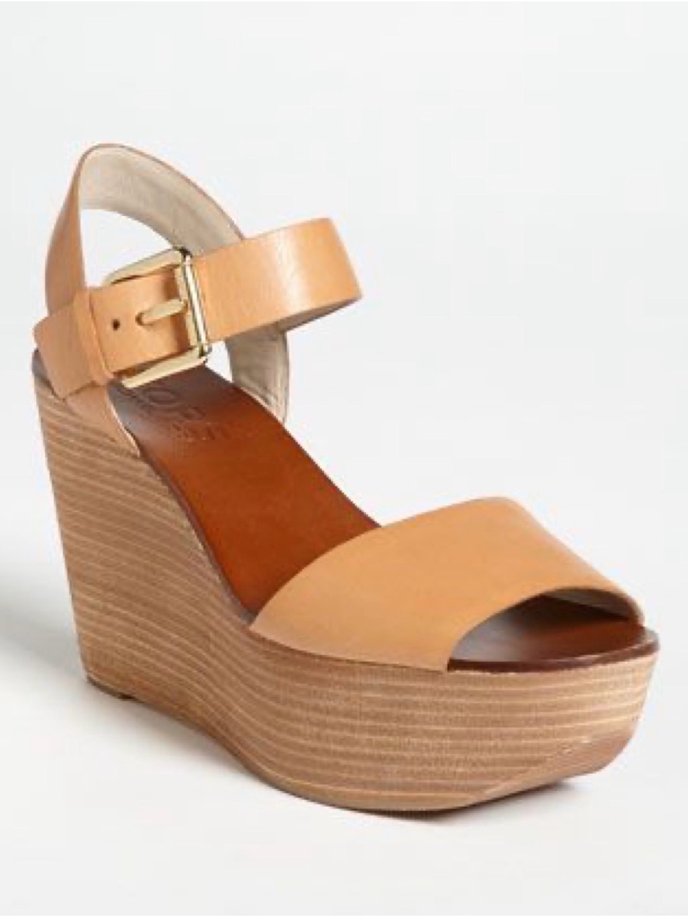 KORS by Michael Kors Brown Leather High Heel Wedge Platform Sandals Sz 7.5